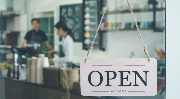 open sign in cafe window