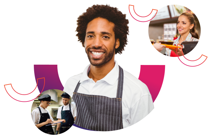 young happy male restaurant worker in apron